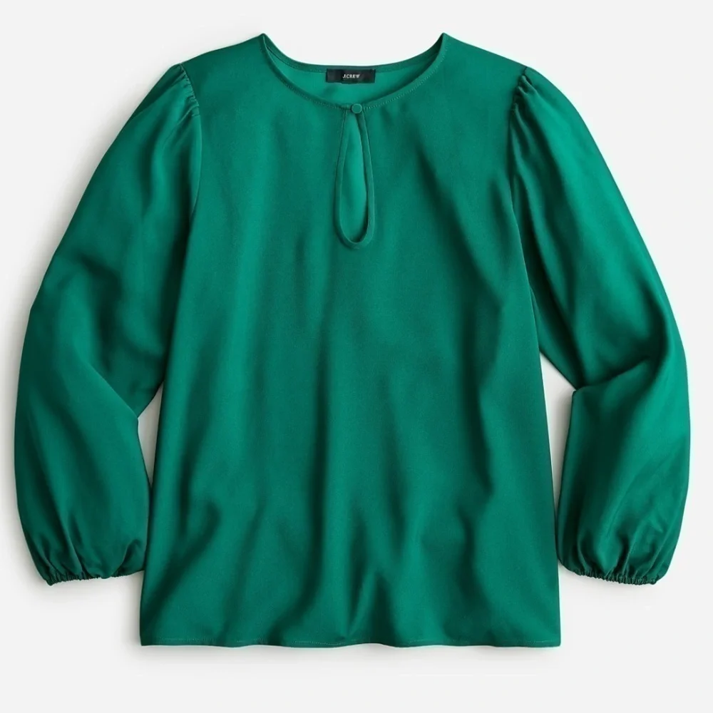 J crew puff sleeve satin back crepe top green
